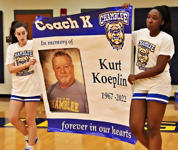 Chamblee will hang this banner honoring former coach Kurt Koeplin in the gym in his memory.