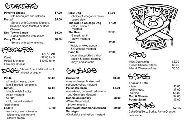 Dog Towne Franks menu