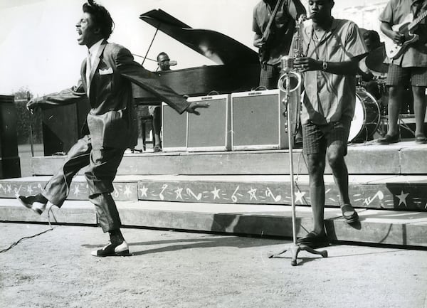 Little Richard busts a move at Wrigley Field in Los Angeles, Sept. 2, 1956, as seen in the documentary “Little Richard: I Am Everything.” (Pictorial Press Ltd/Alamy Stock Photo/Magnolia Pictures/TNS)