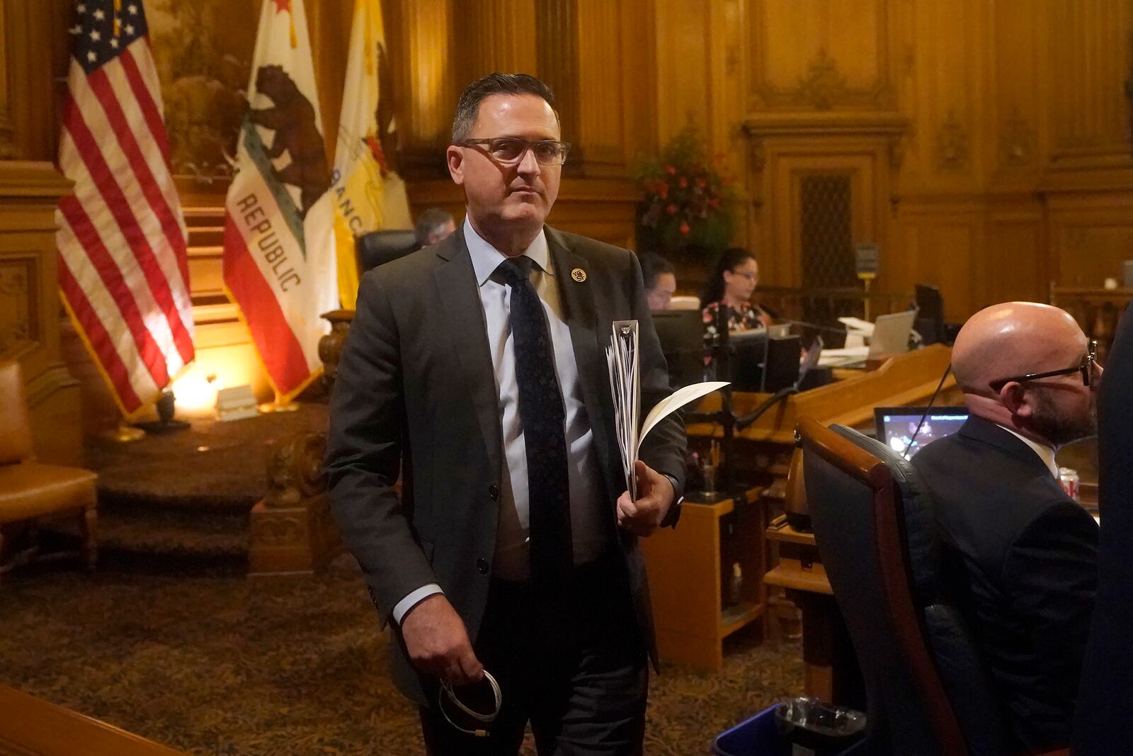 FILE - Supervisor Ahsha Safaí is shown during a San Francisco Board of Supervisors meeting in San Francisco, Tuesday, Jan. 9, 2024. (AP Photo/Jeff Chiu, File)