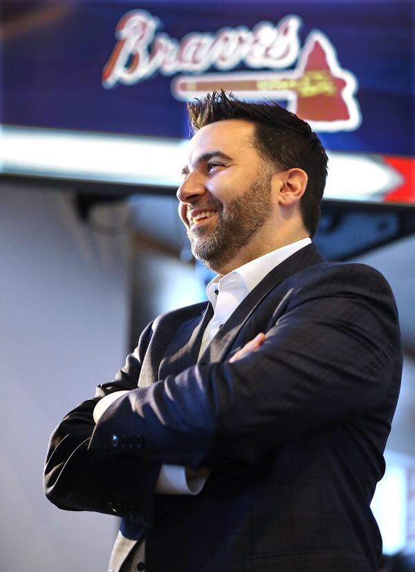 Braves Executive Vice President and General Manager Alex Anthopoulos takes questions from the media after introducing left-handed pitcher Will Smith.   Curtis Compton/ccompton@ajc.com