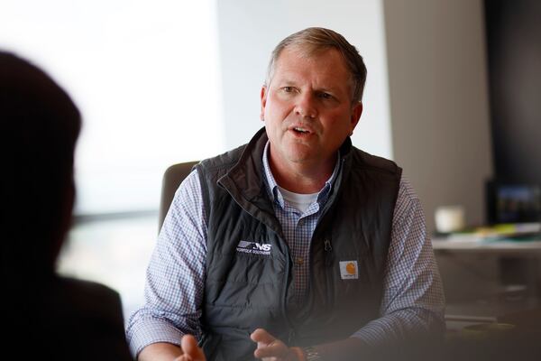 Norfolk Southern CEO Alan Shaw answers questions from AJC's reporters Kelly Yamanouchi and Michael Kanell at Norfolk Headquarters in Atlanta on Tuesday, April 4, 2023. 
Miguel Martinez / miguel.martinezjimenez@ajc.com