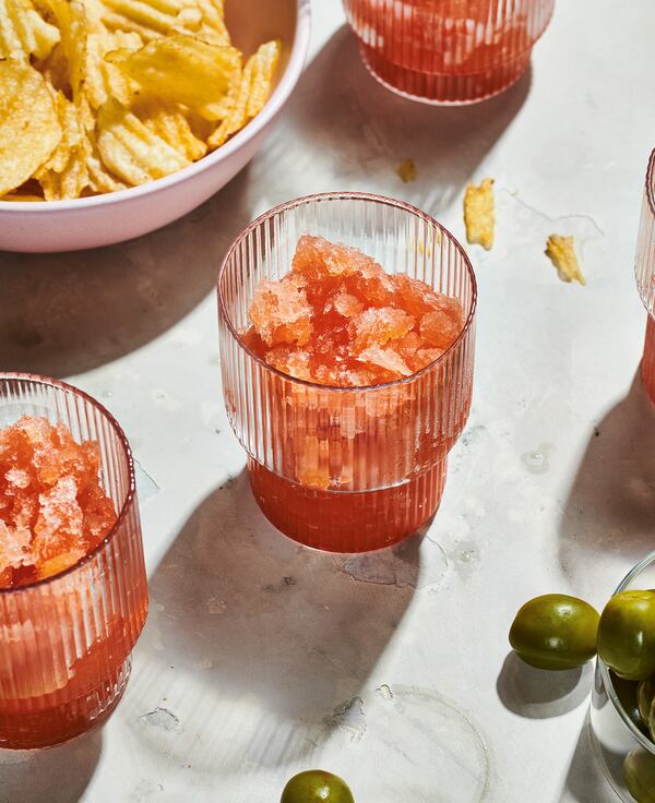 Boulevardier Slushie is a granita-like cocktail that can be served straight from the freezer. Courtesy of Lauren Vied Allen