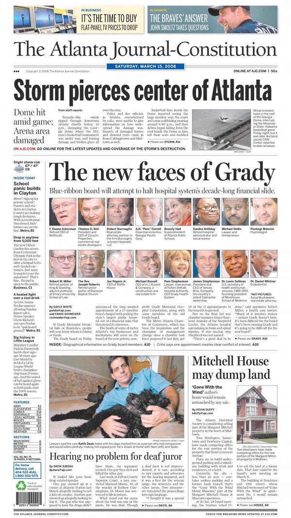 The AJC front page on March 15, 2008.