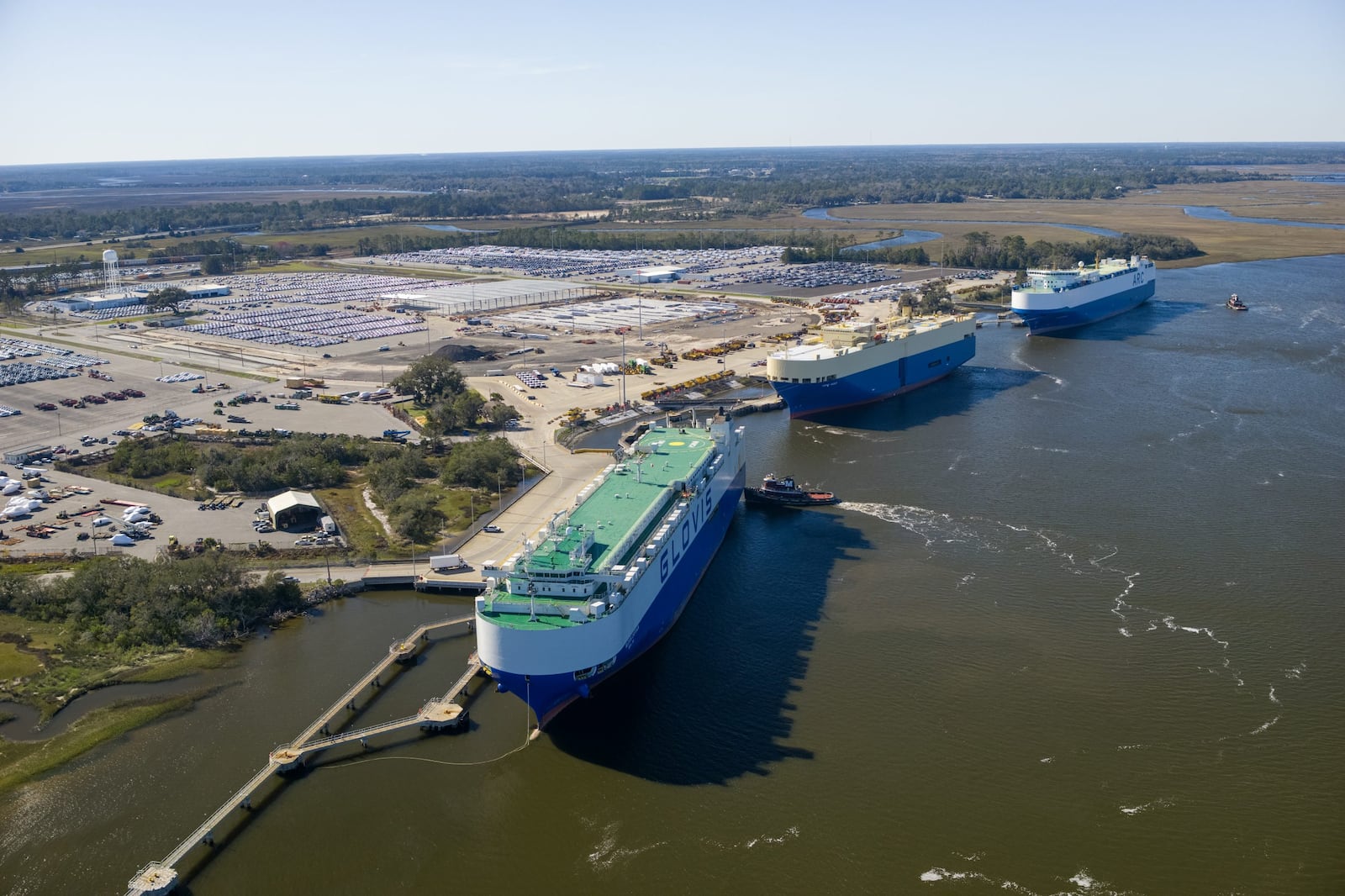 An aerial view of the Port of Brunswick. (Courtesy of the Georgia Ports Authority)