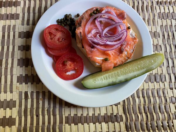 The smoked salmon comes with cream cheese, tomato, onion and capers on a plain bagel. CONTRIBUTED BY BOB TOWNSEND