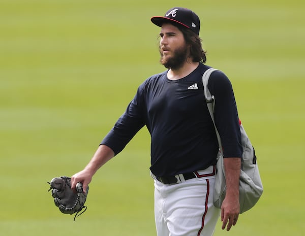 Braves pitcher Luke Jackson is sporting a healthy beard.  Curtis Compton ccompton@ajc.com