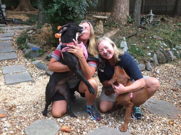 The hugging dogs have found a new home with Wendy and Pam. (AngelsRescue.Org)