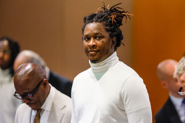 Atlanta rapper Young Thug looks on as a witness enters the courtroom  on Wednesday, Sept. 4., 2024.
File photo.
(Miguel Martinez / AJC)