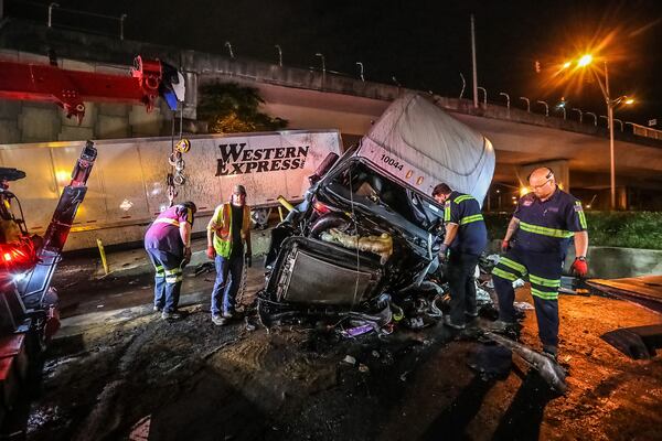 The truck crashed from Fulton Street onto Pulliam Street.