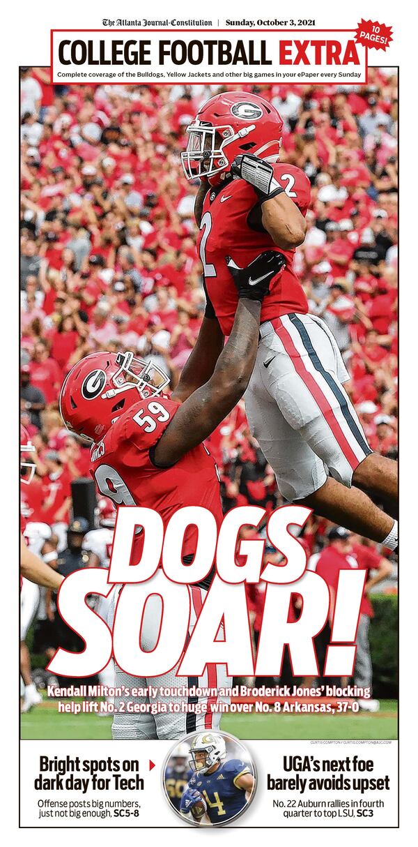 College Football Extra included in Sunday ePaper Oct 3 2021. The Atlanta Journal-Constitution ePaper eidtion.