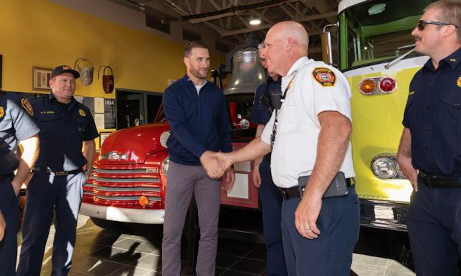 In partnership with Atlanta Falcons quarterback Kirk Cousins and The Home Depot, Kidde, a fire safety product manufacturer, donated nearly $300,000 worth of smoke and carbon monoxide combination alarms to metro Atlanta fire departments at a Monday event hosted by the Marietta Fire Department. (Courtesy of City of Marietta)