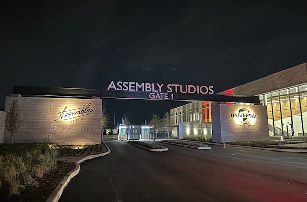 A gate entrance at Assembly Studios, which opened in the fall of 2023 in Doraville. This photo was taken Oct. 21, 2023. RODNEY HO/rho@ajc.com