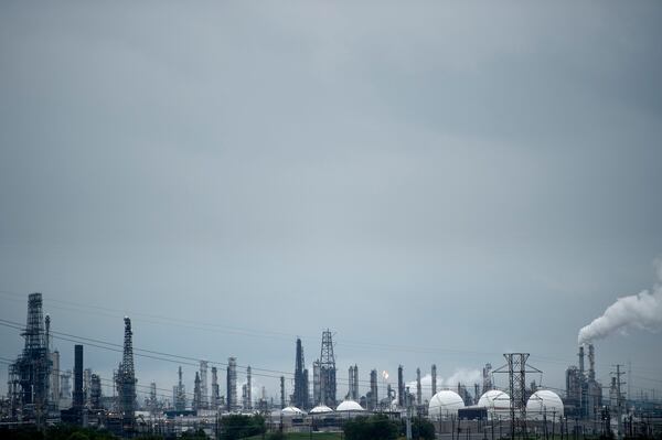 Refineries are seen in the aftermath of Hurricane Harvey August 27, 2017 in Houston, Texas. Hurricane Harvey left a trail of devastation after the most powerful storm to hit the US mainland in over a decade slammed into Texas, destroying homes, severing power supplies and forcing tens of thousands of residents to flee.