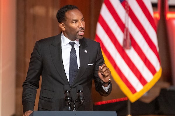 Mayor Andre Dickens responded this week to a letter from U.S. Sen. Raphael Warnock about the proposed Atlanta public safety training center. Dickens is pictured speaking to students at Morehouse College in Atlanta on Tuesday, September 26, 2023. (Arvin Temkar/arvin.temkar@ajc.com)