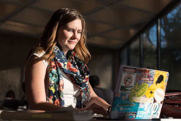 Megan Haley poses for a portrait at the Georgia Tech campus in Atlanta, Georgia, on Wednesday, December 7, 2016. Haley, a fifth year public policy major, is the recipient of The G. Wayne Clough Georgia Tech Promise Scholarship, which provides aide to select students attending Georgia Tech. (DAVID BARNES / DAVID.BARNES@AJC.COM)