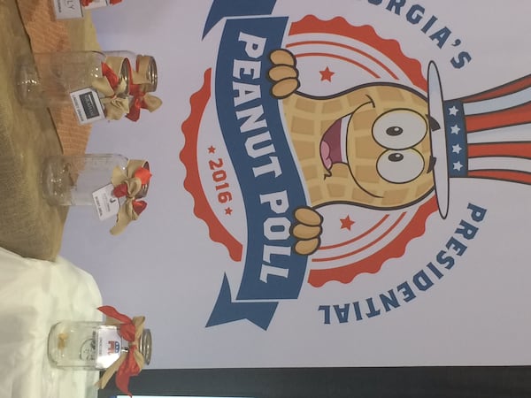 Oct. 8, 2015: Perry, Ga.: Peanuts are placed in jars with candidates' names in the Peanut Poll at the Georgia National Fair. At 5 p.m. each day of the fair, which runs until Oct. 18, a special guest will announce the daily tally.