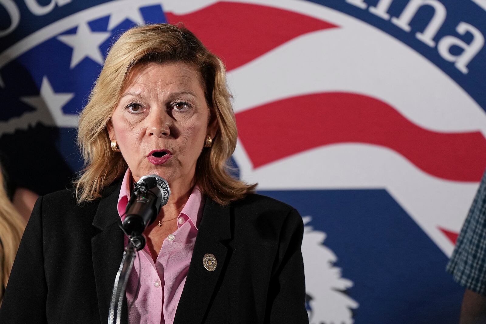 Director of Communications for the South Carolina Department of Corrections Chrysti Shain addresses the media after the scheduled execution of Richard Moore outside of Broad River Correctional Institution, Friday, Nov. 1, 2024, in Columbia , S.C. (AP Photo/Matt Kelley)