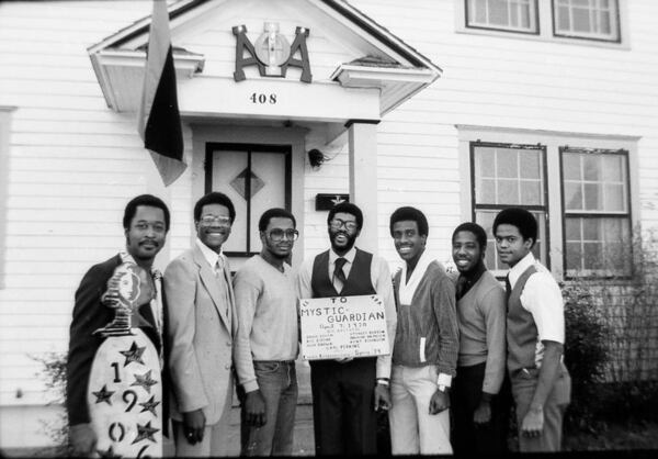 As a student at Oklahoma State University, Kent Johnson pledged Alpha Phi Alpha fraternity in the Spring of 1978. He submitted the photo below — of him and his brothers standing in front of their fraternity house — to go in an AJC Sepia gallery about the fraternity. From left, Alva Brown, Stanley Burton, Carl Perkins, Kent D. Johnson, Roderick Birdine, Duwayne Hepburn, and David Bowen. Photo provided by Kent D. Johnson/ EE Spring 1978