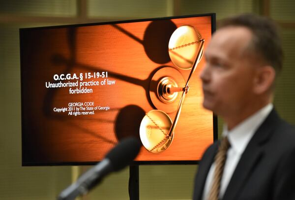 Georgia Bar Association Investigator Steve Kaczkowski speaks during a press conference hosted by Gwinnett County Solicitor’s Office to educate the public, especially foreign-born residents, about fake legal professionals on Thursday, July 27, 2017. HYOSUB SHIN / HSHIN@AJC.COM