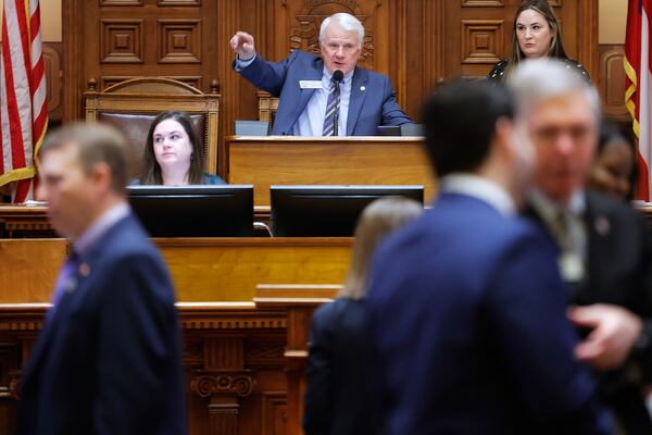 Georgia Speaker of the House Jon Burns, center, supports House Bill 404, which would require that Georgia landlords provide rentals that are “fit for human habitation.” However, advocates note that the phrase is not well defined in the bill's current form.  (Natrice Miller/ natrice.miller@ajc.com)