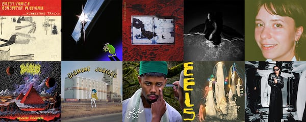 This combination of album cover images shows, top row from left, “Across the Tracks” by Boldy James & Conductor Williams, “Psykos” by Yung Lean and Bladee, "Sentir Que No Sabes" by Mabe Fratti, “Night Reign” by Arooj Aftab, “Great Doubt” by Astrid Sonne, bottom row from left, “Absolute Elsewhere” by Blood Incantation, "Diamond Jubliee" by Cindy Lee, “Dunya” by Mustafa, "Being Dead" by EELS and Still" by Erika de Casier. (Near Mint/World Affairs/Unheard of Hope/Verve/Escho/Century Media/Realistik Studios/Jagjaguwar/Bayonet/4AD via AP)