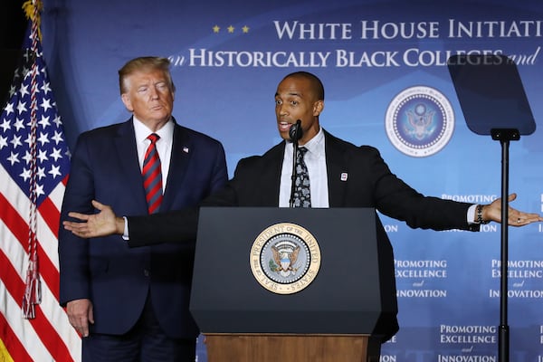 White House Opportunity and Revitalization Council Executive Director Scott Turner, right, speaks at the invitation of President Donald Trump during the National Historically Black Colleges and Universities Week Conference at the Renaissance Hotel on Sept. 10, 2019, in Washington, D.C. (Chip Somodevilla/Getty Images/TNS)