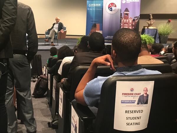 Microsoft CEO Satya Nadella responds to a question from an audience member during a discussion at Morehouse School of Medicine on Sept. 25, 2018. (Eric Stirgus/Eric.Stirgus@ajc.com)