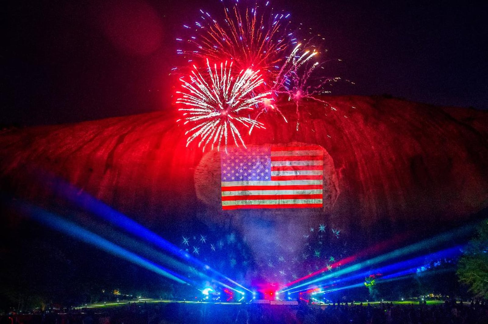 Stone Mountain Park’s celebration will greet spectators with a patriotic fireworks show that includes lasers, drones and flame cannons.