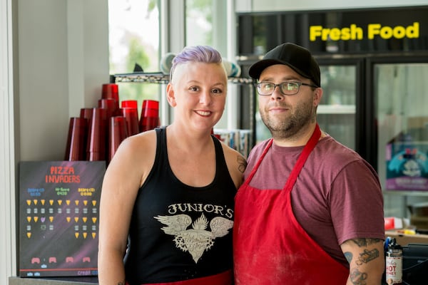 Junior's PIzza owners Jennifer and Alex Aton. Photo credit- Mia Yakel.