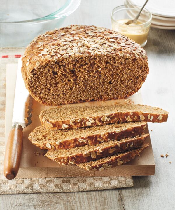 No-Knead Oatmeal-Molasses Bread, one of the recipes in "Betty Crocker Best 100," can be made with all-purpose flour or whole-wheat flour. (Courtesy of General Mills)