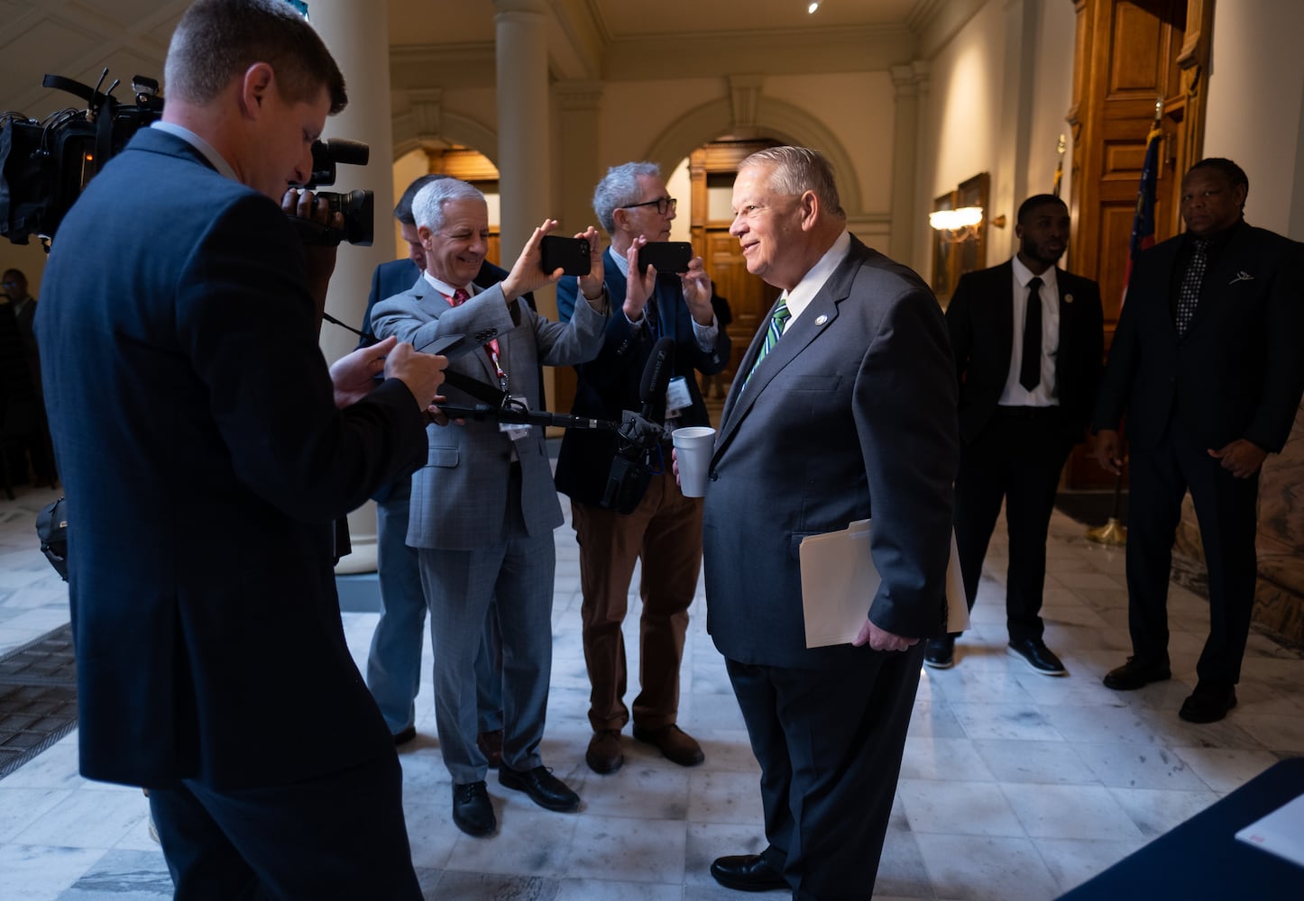 House Speaker David Ralston speaks to journalists after qualifying Monday, March 7, 2022, at the Georgia State Capitol. (Ben Gray for The Atlanta Journal-Constitution)