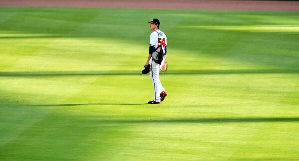 Braves starting pitcher Max Fried (54) walks to bullpen area before their home game against the Toronto Blue Jays Tuesday, Aug. 4, 2020, at Truist Park. 