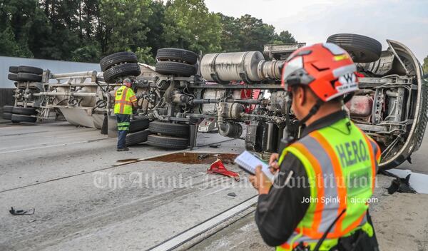 The tanker blocked all lanes of the Perimeter after overturning Monday.