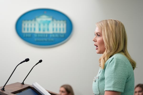 White House press secretary Karoline Leavitt speaks with reporters in the James Brady Press Briefing Room at the White House, Tuesday, March 11, 2025, in Washington. (AP Photo/Alex Brandon)