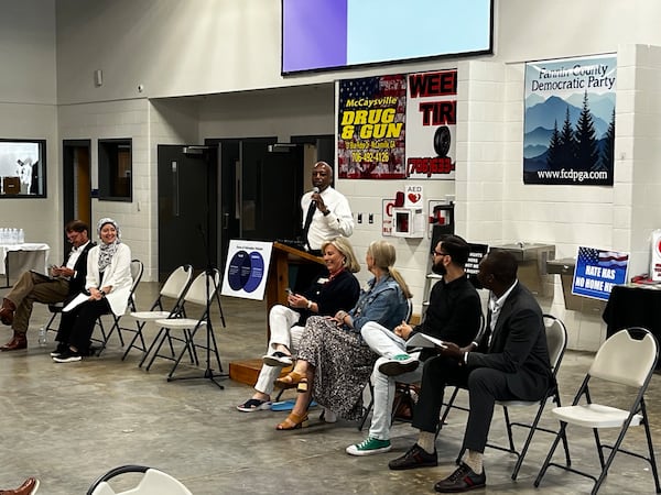 Democrats gather in Blue Ridge for a “Rev Up” rally on Aug. 5, 2023. 