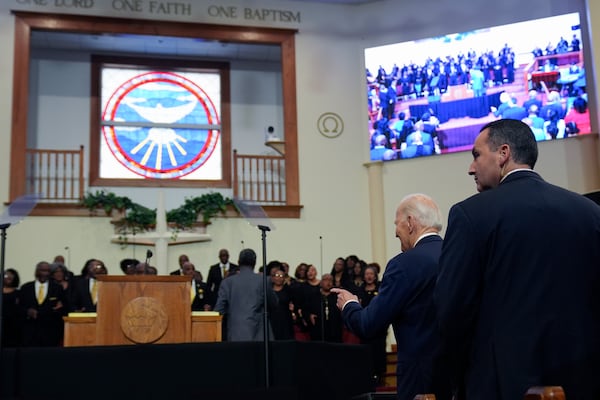 President Joe Biden attends a church service at Royal Missionary Baptist Church in North Charleston, S.C., Sunday, Jan. 19, 2025. (AP Photo/Stephanie Scarbrough)