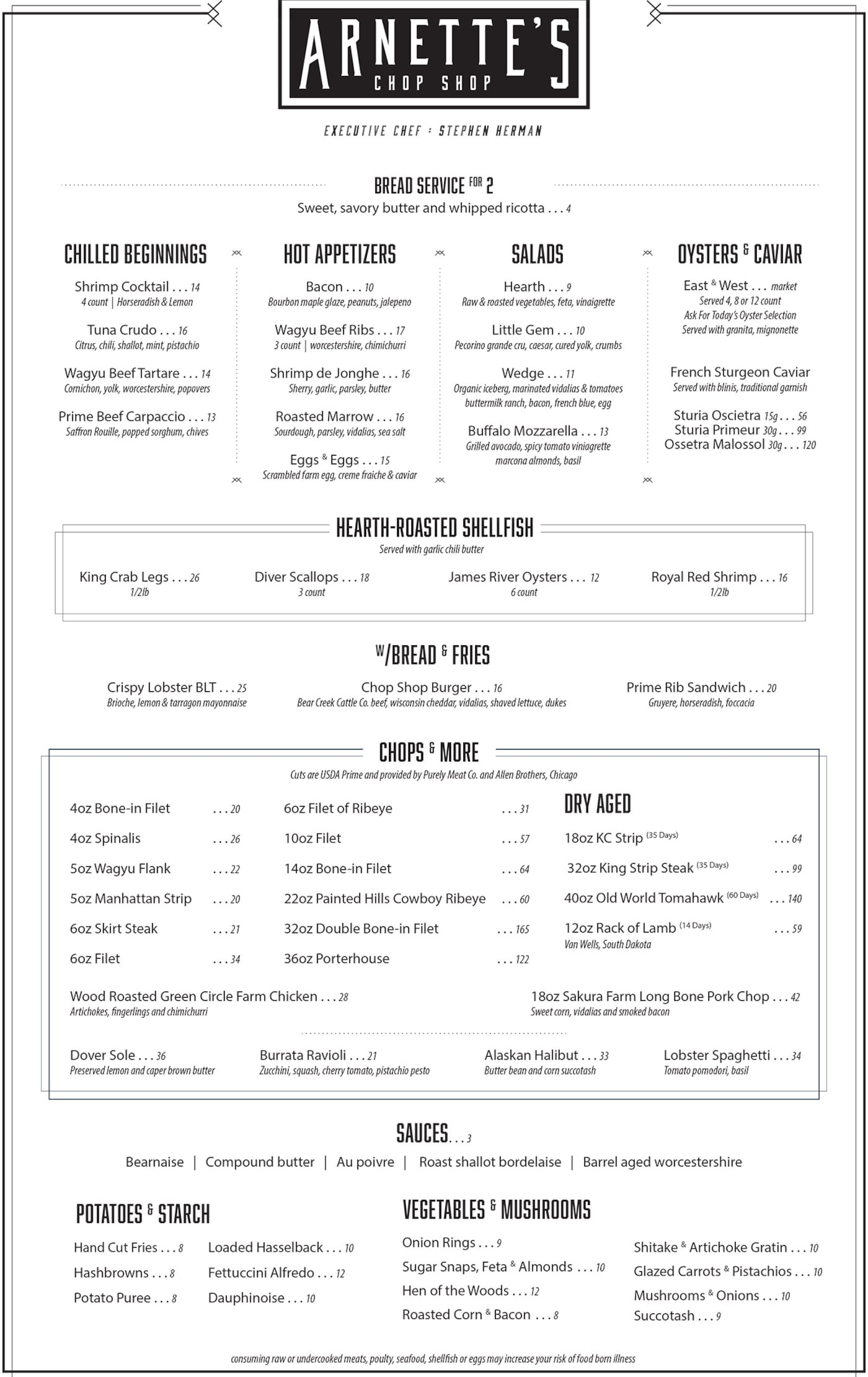 Menu for Arnette’s Chop Shop