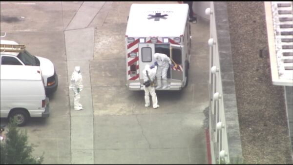 Dr. Kent Brantly, right, arrived at Emory University Hospital in Atlanta to be treated for Ebola. credit: WSB-TV Channel 2