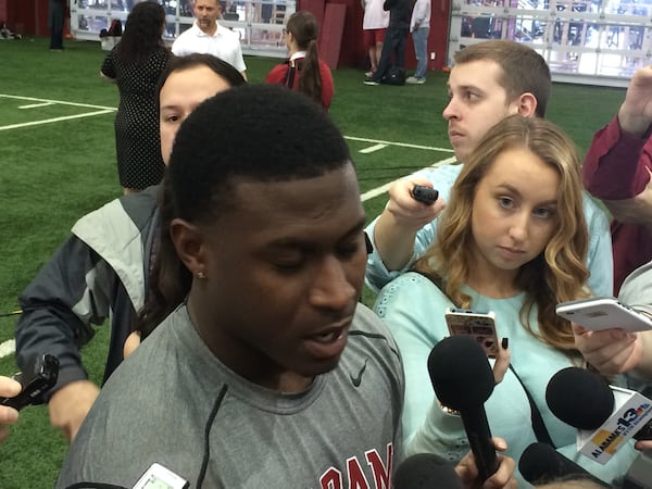 Alabama quarterback Blake Sims at the school's Pro Day on March 11, 2014. He also worked out as a running back. (By D. Orlando Ledbetter/DLedbetter@ajc.com)