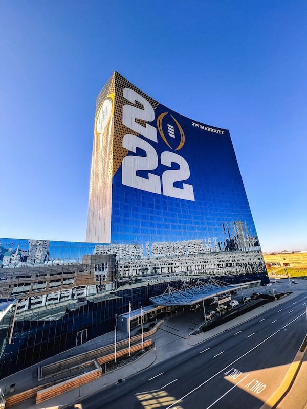 Downtown Indianapolis is decorated for the College Football Playoff Championship game. (Photo by 2022 Indy Host Committee)