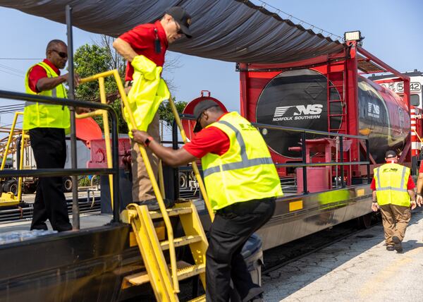 First responders participate in a training at Norfolk Southern’s East Point rail yard on Tuesday, June 6, 2023. (Arvin Temkar / arvin.temkar@ajc.com)