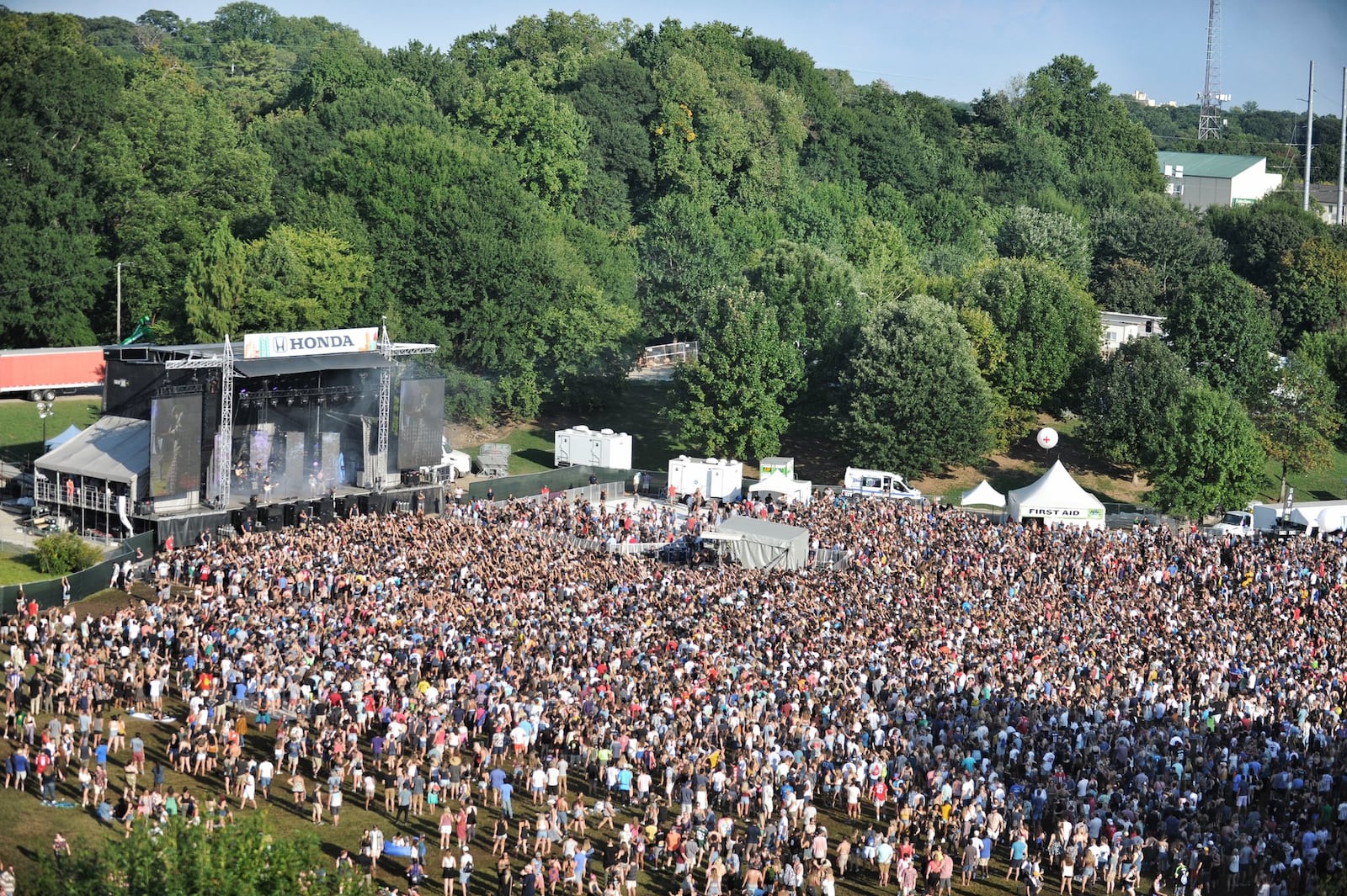 The Honda stage at Music Midtown on Sept. 17, 2017. The annual music festival, which saw over 75,000 people flock to Piedmont Park on both days this year, is just one of the large events and venues that have become Atlanta’s calling card.  (Armani Martin/AJC)