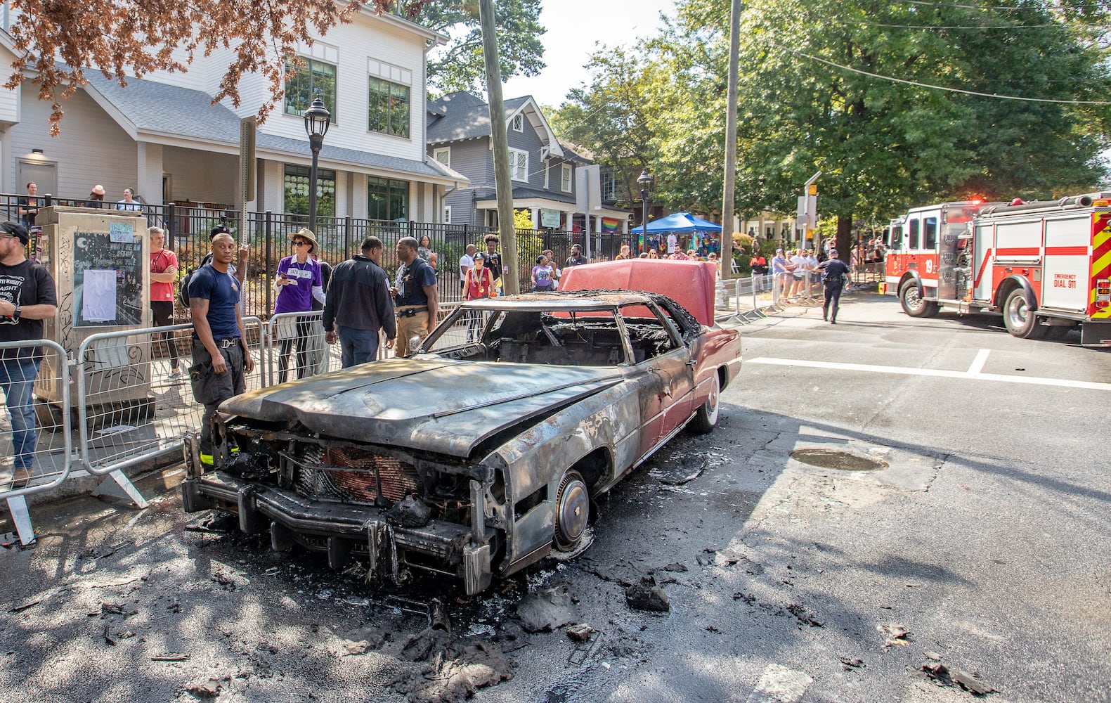 car fire during pride parade