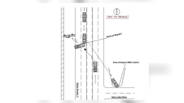 This is a drawn recreation of the crash, which was included in the Georgia State Patrol crash report.