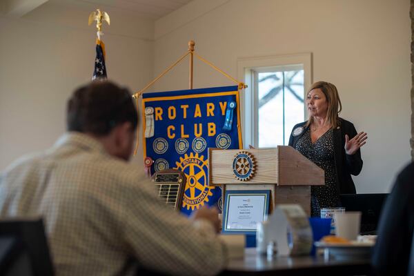 01/20/2021 — Homer, Georgia —Banks County Rotary Club President Vicki Boling conducts a meeting at the Chimney Oaks Clubhouse in Homer, Wednesday January 20, 2021. (Alyssa Pointer / Alyssa.Pointer@ajc.com)