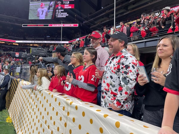 State Rep. Kasey Carpenter, R-Dalton, watches the Georgia championship game from an end-zone suite at Lucas Oil Stadium he purchased.