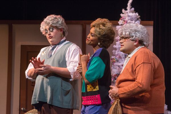 "The Golden Girls: The Lost Episodes – Holiday Edition" at Out Front Theatre Company stars (from left) Blake Fountain as Dorothy, Precious Anika West as Blanche and Robert Hindsman as Sophia.