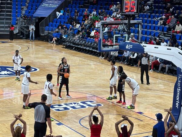 Sean Van Dorn eyes a free throw toward the end of Tri-Cities' 75-63 win over Lee County on Feb. 28, 2025, in the GHSA Class 5A semifinals at Georgia State .