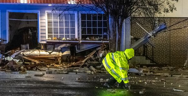 Cleanup began early Wednesday after the roof of Mary Mac’s Tea Room in Midtown Atlanta partially collapsed.